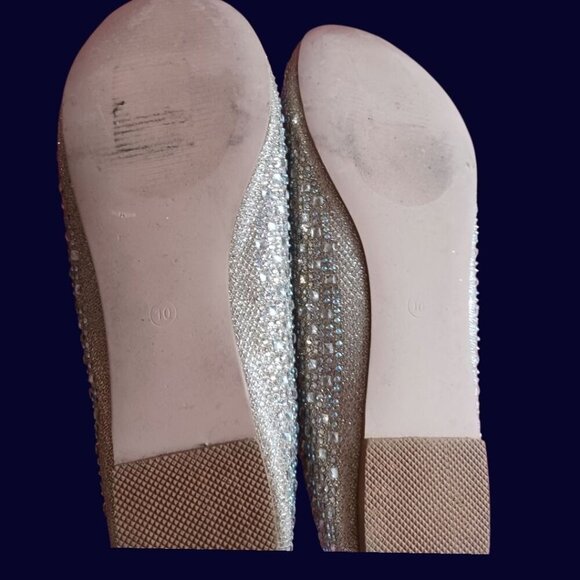 Fabulicious Rhinestone-Embellished Ballet Flats Color Nude Glitter Mesh Size 10 - Picture 11 of 13